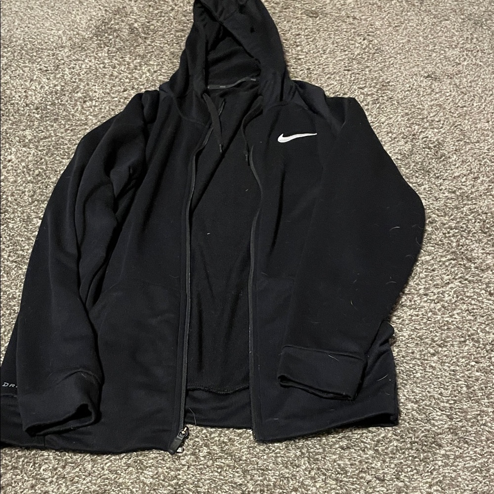 Nike Black Hooded Full-Zip Jacket with White Swoosh